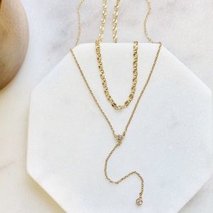 2–LAYER GOLD GEM DROP Y-NECKLACE ABSOLUTELY STUNNING & STILL HERE?!? BNWT/NEW!!